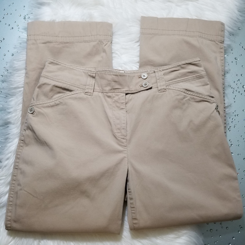 🔥 5/$25 Jones New York Stetch Wide Leg Capri Khaki Tan Pants sz 8